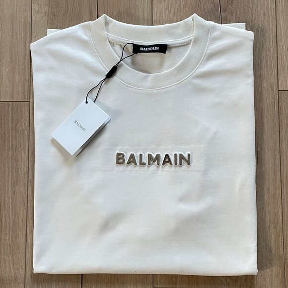 BALMAIN MEN'S WHITE BASIC COTTON T-SHIRT LARGE SIZE - Picture 1 of 9